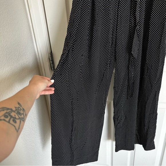 Elle Black and White Polka Dot Trouser Long Leg Wide Pants - Picture 3 of 9